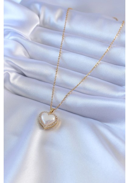 316L Çelik Gold Renk Incili Kalp Model Zirkon Taşlı Kadın Kolye fiyatları