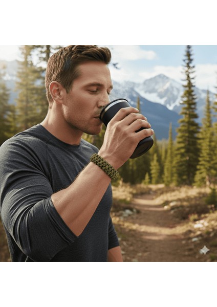 Pusulalı Çakmaklı Paracord Bileklik Anahtarlık - Avcı Kamuflaj Desen - Kamp ve Doğa Sporları Için fiyatları