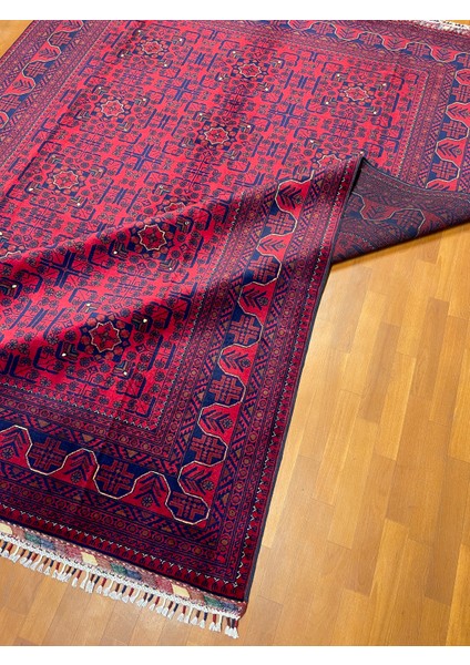 El Dokuma Afgan Halı Yıldız Desenli Bordo Renk 6 Metre Kare