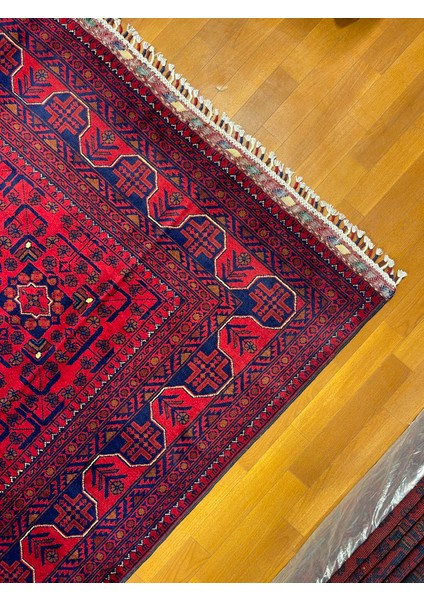 El Dokuma Afgan Halı Yıldız Desenli Bordo Renk 6 Metre Kare