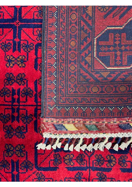 El Dokuma Afgan Halı Yıldız Desenli Bordo Renk 6 Metre Kare