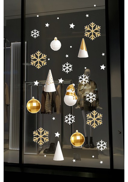 Renkli Yeni Yıl Cam Süsü ve Vitrin Sticker Seti, Modern ve Şık Dekorasyon Seçeneği