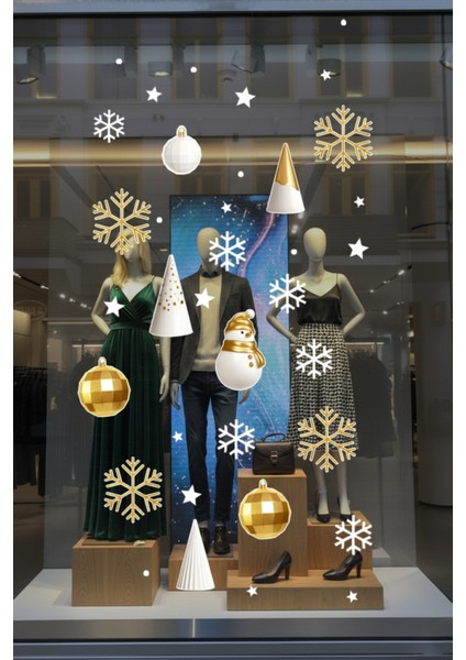 Renkli Yeni Yıl Cam Süsü ve Vitrin Sticker Seti, Modern ve Şık Dekorasyon Seçeneği modelleri