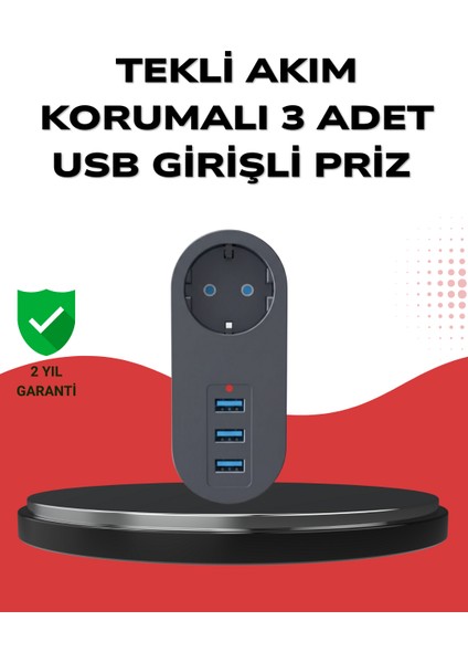 Isıya Dayanıklı 3 USB Portlu Güvenlikli Priz – Akıllı Enerji Yönetimi