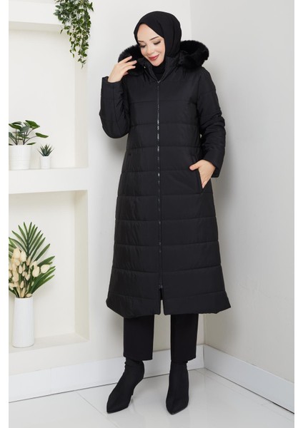Ahval Büyük Beden Kalın Kışlık Şişme Kapitone Siyah Kadın Kaban 6045 fiyatları