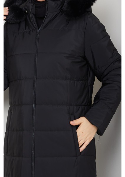 Ahval Büyük Beden Kalın Kışlık Şişme Kapitone Siyah Kadın Kaban 6045 modelleri