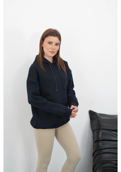 3 Iplik Şardonlu Kapşonlu Swetshirt Lacivert MD63 indirimleri