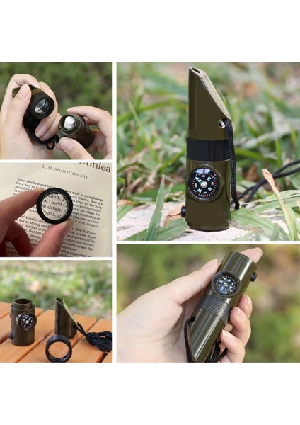 6 Sı 1 Arada Hayatta Kalma Aleti-Pusula,düdük,büyüteç,termometre,fener,gizli Bölme - Kamp/acil Durum fırsatları