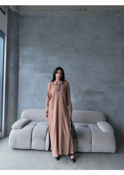 Pantolon Yırtmaçlı Elbise Ikili Triko Takım Vizon Elf