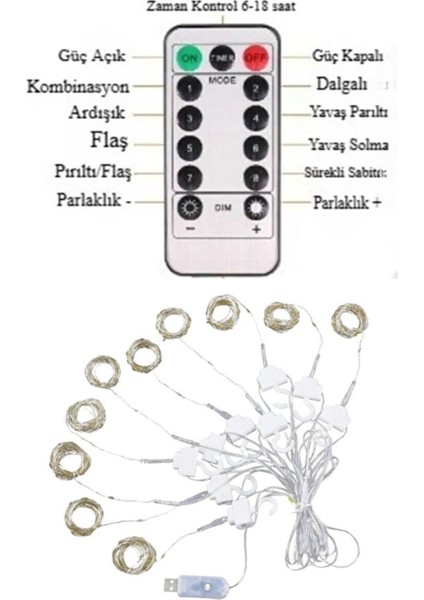Uzaktan Kumandalı LED Perdeye Takılabilen Kancalı Işık USB 3x3 Metre Peri Perde LED fırsatları