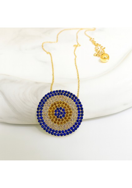 14 Ayar Altın Safir ve Sitrin Taşlı Nazar Kolye