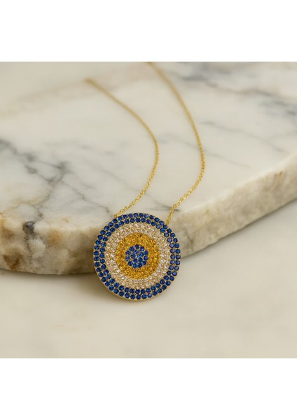 14 Ayar Altın Safir ve Sitrin Taşlı Nazar Kolye fiyatları