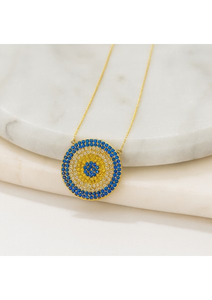 14 Ayar Altın Safir ve Sitrin Taşlı Nazar Kolye modelleri