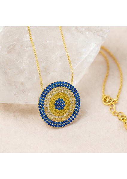 14 Ayar Altın Safir ve Sitrin Taşlı Nazar Kolye fırsatları