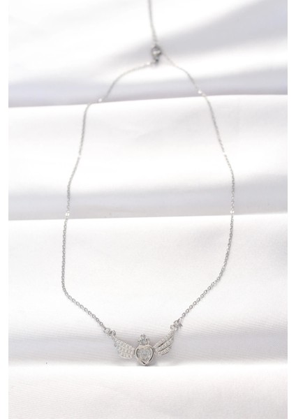 316L Çelik Silver Renk Zirkon Taşlı Kalpli Kanat Kolye fiyatları