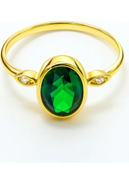14 Ayar Altın Oval Kesim Zümrüt Yüzük fırsatları