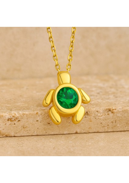 14 Ayar Altın Yeşil Zümrüt Taşlı Kaplumbağa Kolye fiyatları