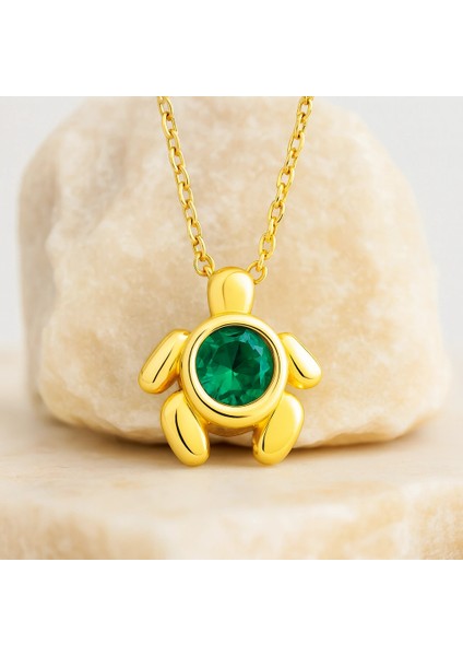 14 Ayar Altın Yeşil Zümrüt Taşlı Kaplumbağa Kolye modelleri