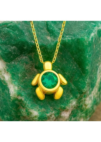 14 Ayar Altın Yeşil Zümrüt Taşlı Kaplumbağa Kolye indirimleri