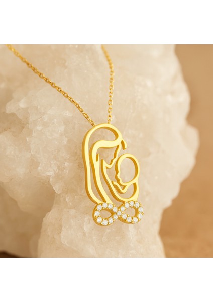 14 Ayar Altın Anne ve Bebek Sonsuzluk Kolye