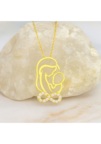 14 Ayar Altın Anne ve Bebek Sonsuzluk Kolye modelleri
