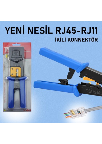 Yeni Nesil RJ45 - RJ11 Ikili Konnektör - Cat5 Cat6 Ağ Network Utp 8P8C Jak Telefon Kablosu Sıkma Pensesi