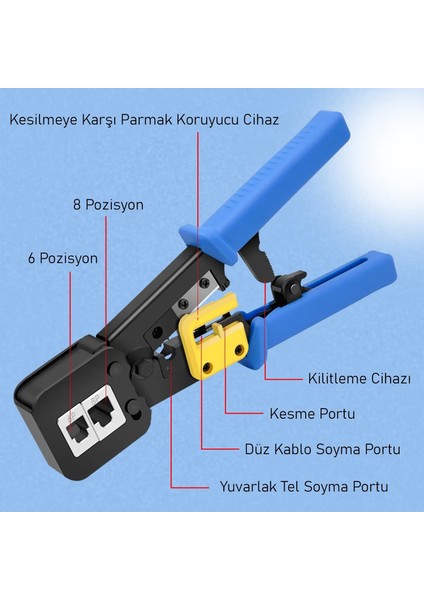 Yeni Nesil RJ45 - RJ11 Ikili Konnektör - Cat5 Cat6 Ağ Network Utp 8P8C Jak Telefon Kablosu Sıkma Pensesi modelleri