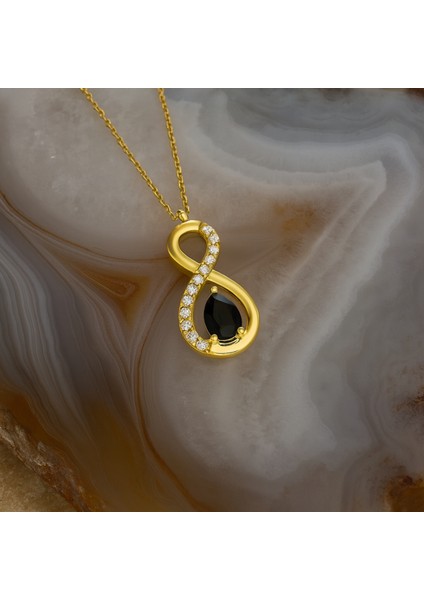 14 Ayar Altın Siyah Oniks Sonsuzluk Kolye modelleri
