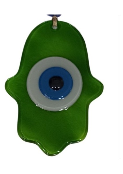 Nazar Boncuklu Yağ Yeşili Renginde Fatma Ana Bereket Eli Cam Duvar Süsü