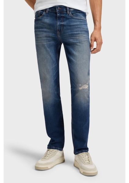 Streç Pamuklu Regular Fit Normal Bel Düz Paça Jeans Erkek Kot Pantolon 50534683 405