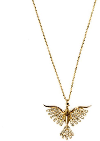 14 Ayar Altın Taşlı Anka Kuşu Motifli Kolye