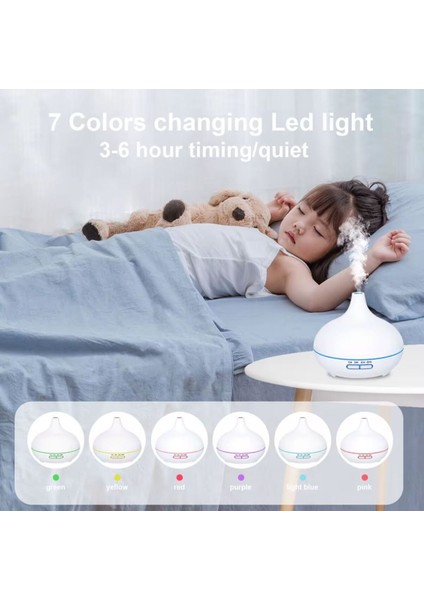 Aroma Difüzör Gece Işığı 7 LED Nemlendirici Kumandalı 550 ml Buhar Makinesi modelleri