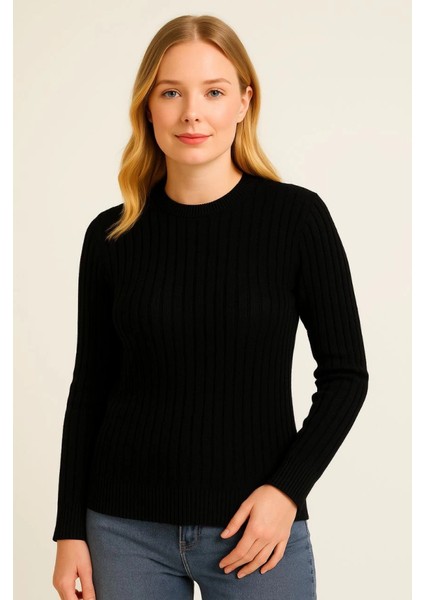 Bisiklet Yuvarlak Yaka Triko Kazak Pamuklu Kalın Fitilli Dokuma, Regular Fit Uzun Kollu Kışlık M modelleri