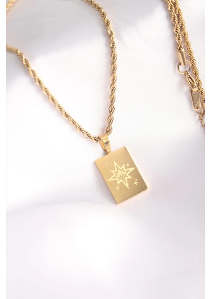 316L Çelik Gold Renk Burgu Zincir Kutup Yıldızı Işleme Plaka Figür Kadın Kolye modelleri