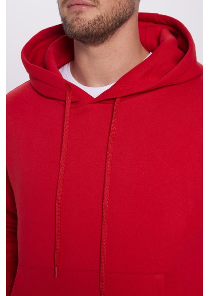 Unisex Oversize Geniş Kesim Pamuklu Yumuşak Dokulu Içi Polarlı Basic Kırmızı Kapüşonlu Sweatshirt modelleri