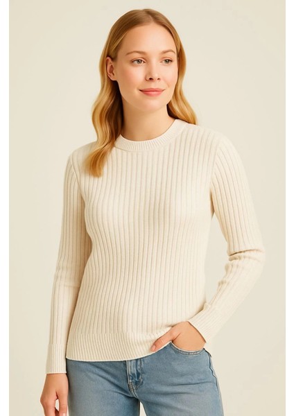 Bisiklet Yuvarlak Yaka Triko Kazak Pamuklu Kalın Fitilli Dokuma, Regular Fit Uzun Kollu Kışlık M fiyatları