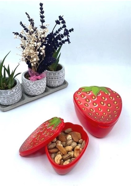 2'li Iç Içe Geçebilen Çilek Model Saklama ve Beslenme Kabı Seti (550 ml + 250 Ml)