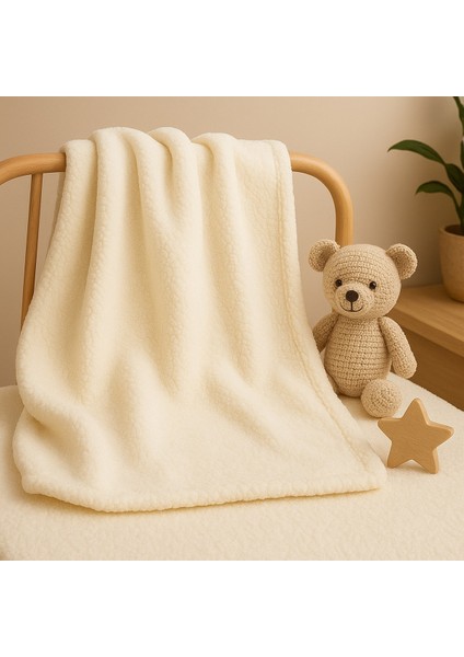 Krem Bebek Battaniyesi 80X100CM Yumuşak Welsoft Kalın Kışlık ve Sıcacık Cilt Dostu Çocuk Battaniyesi