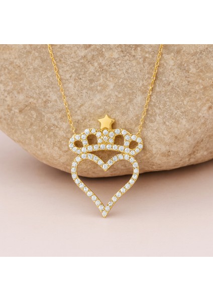 14 Ayar Altın Taç ve Yıldız Detaylı Kalp Kolye fiyatları