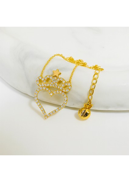 14 Ayar Altın Taç ve Yıldız Detaylı Kalp Kolye indirimleri