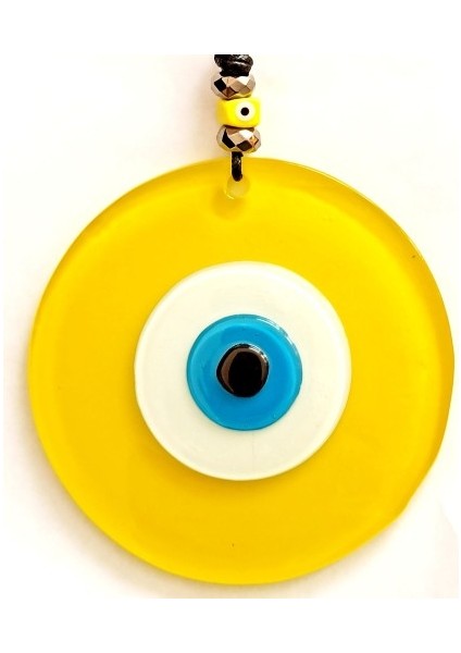 Tasarım Harikası Deri Ipli Nazar Boncuklu Sarı Cam Duvar Süsü