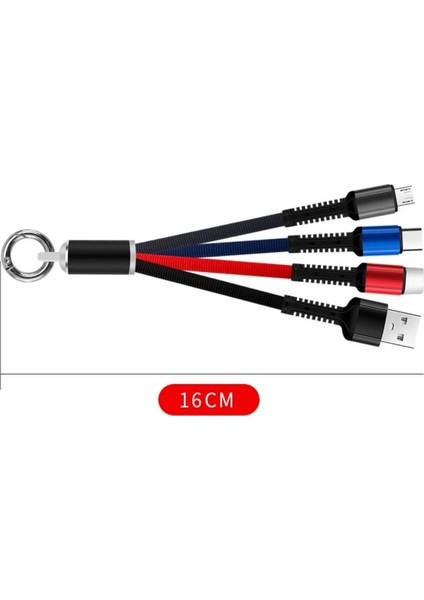 Işıklı Anahtarlık Model 3 In 1 USB Çıkışlı Mikro,type-C ve Iphone Uyumlu Şarj Kablosu indirimleri