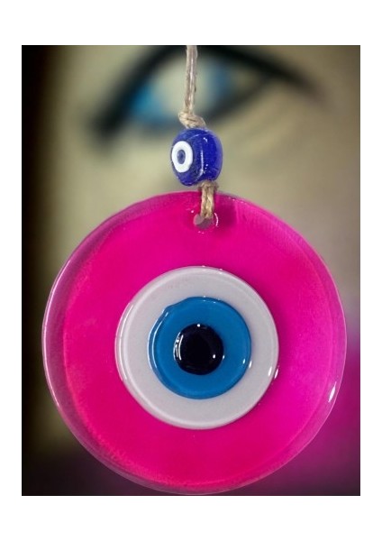 Şeffaf Pembe Nazar Boncuklu Duvar Süsü 10 cm Cam Duvar Dekoru