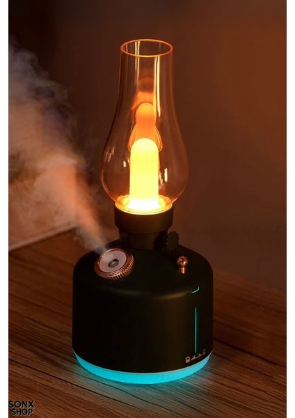 Vintage Alev Efektli Gece Lambalı Hava Nemlendirici – Ayarlanabilir Işık ve Buhar Gücü
