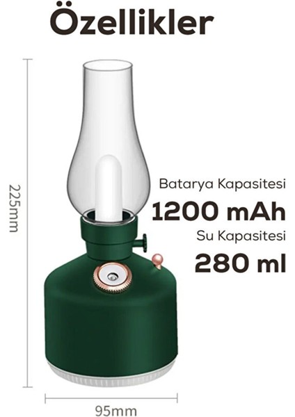 Vintage Alev Efektli Gece Lambalı Hava Nemlendirici – Ayarlanabilir Işık ve Buhar Gücü