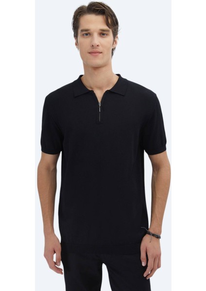 Siyah Polo Yaka Düz Örgü Triko indirimleri