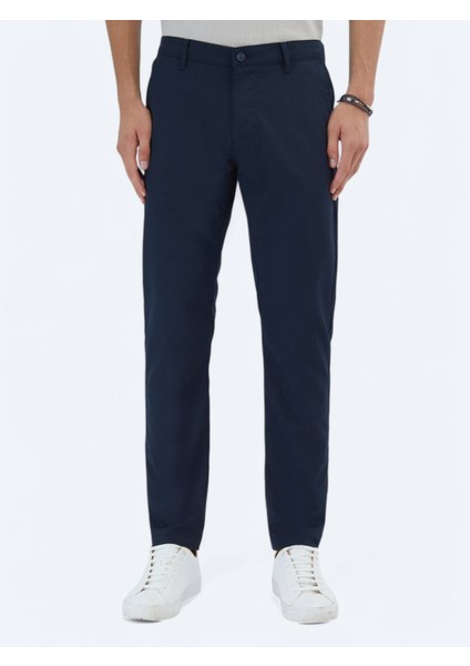 Lacivert Dokuma Slim Fit Casual Pantolon