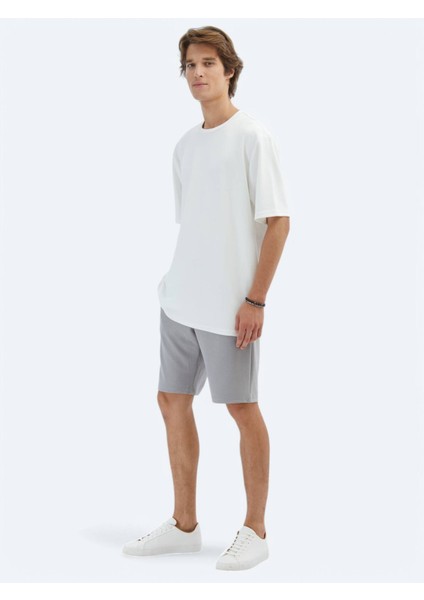 Ekru Düz Bisiklet Yaka T-Shirt