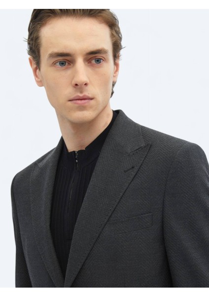 Antrasit Desenli Modern Fit Çevre Dostu Ceket