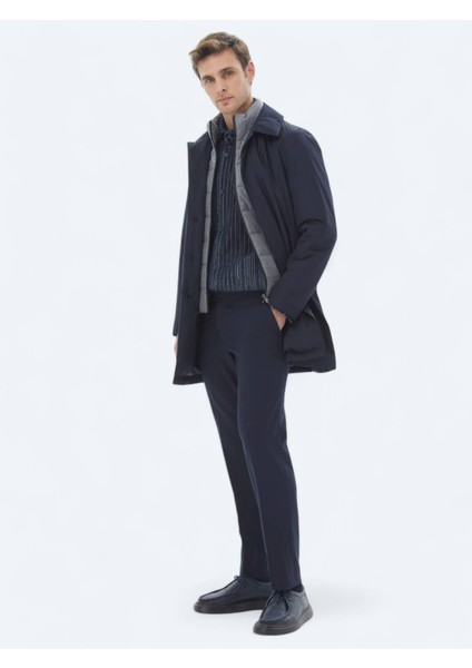 Lacivert Dokuma Pardesü